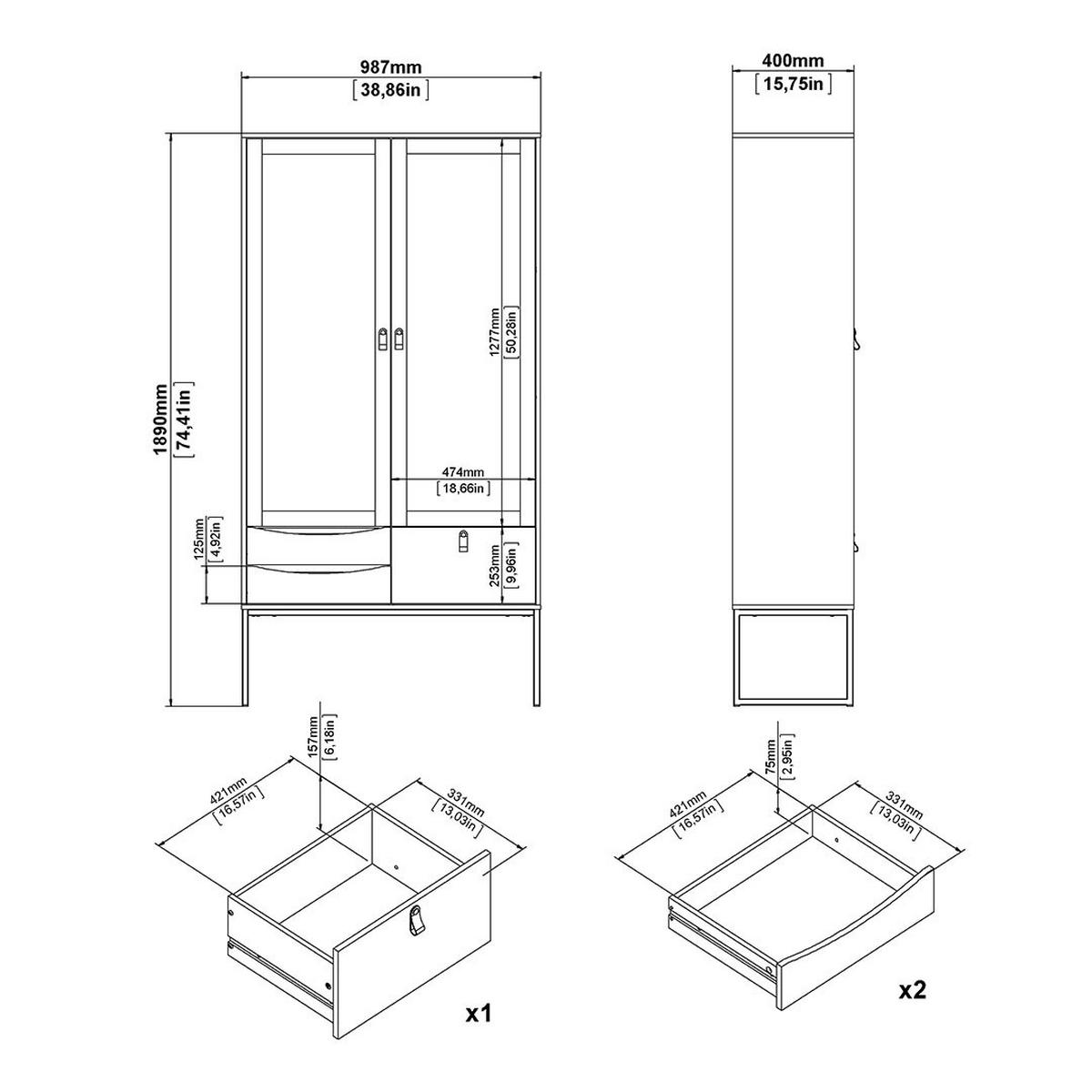 VITRINE Sady Schwarz 99/40/190 cm - Schwarz, Holzwerkstoff (99/190/40cm) - ebuy24