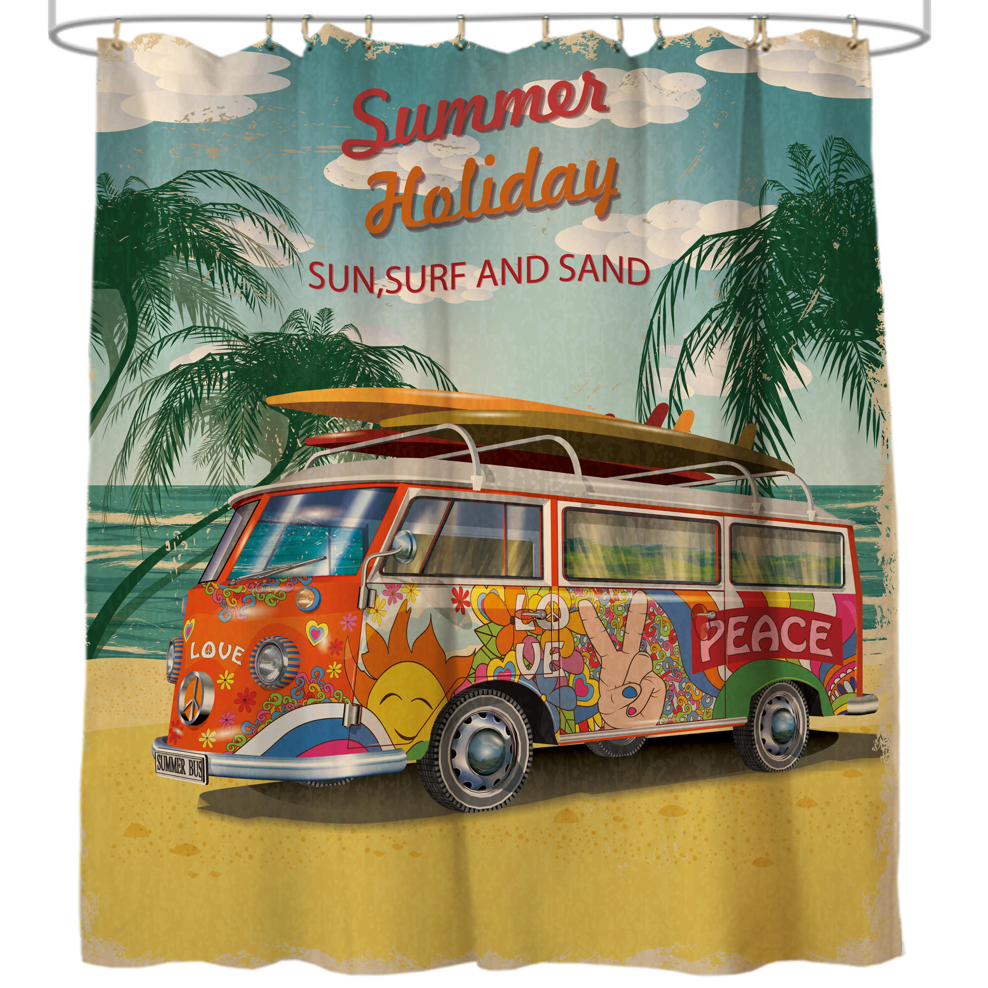 DUSCHVORHANG Summer Bus 180 x 200 cm - Orange, Textil (180/200cm) - Sanilo