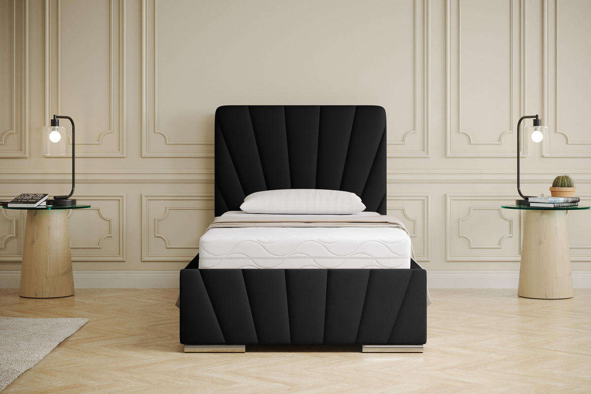 POLSTERBETT Ray 90 x 200 cm mit Bettkasten, Lattenrost und Taschenfederkernmatratze Pocket mit Kokosmatte - Schwarz - Schwarz, Holz (90/200cm) - Panda Möbel