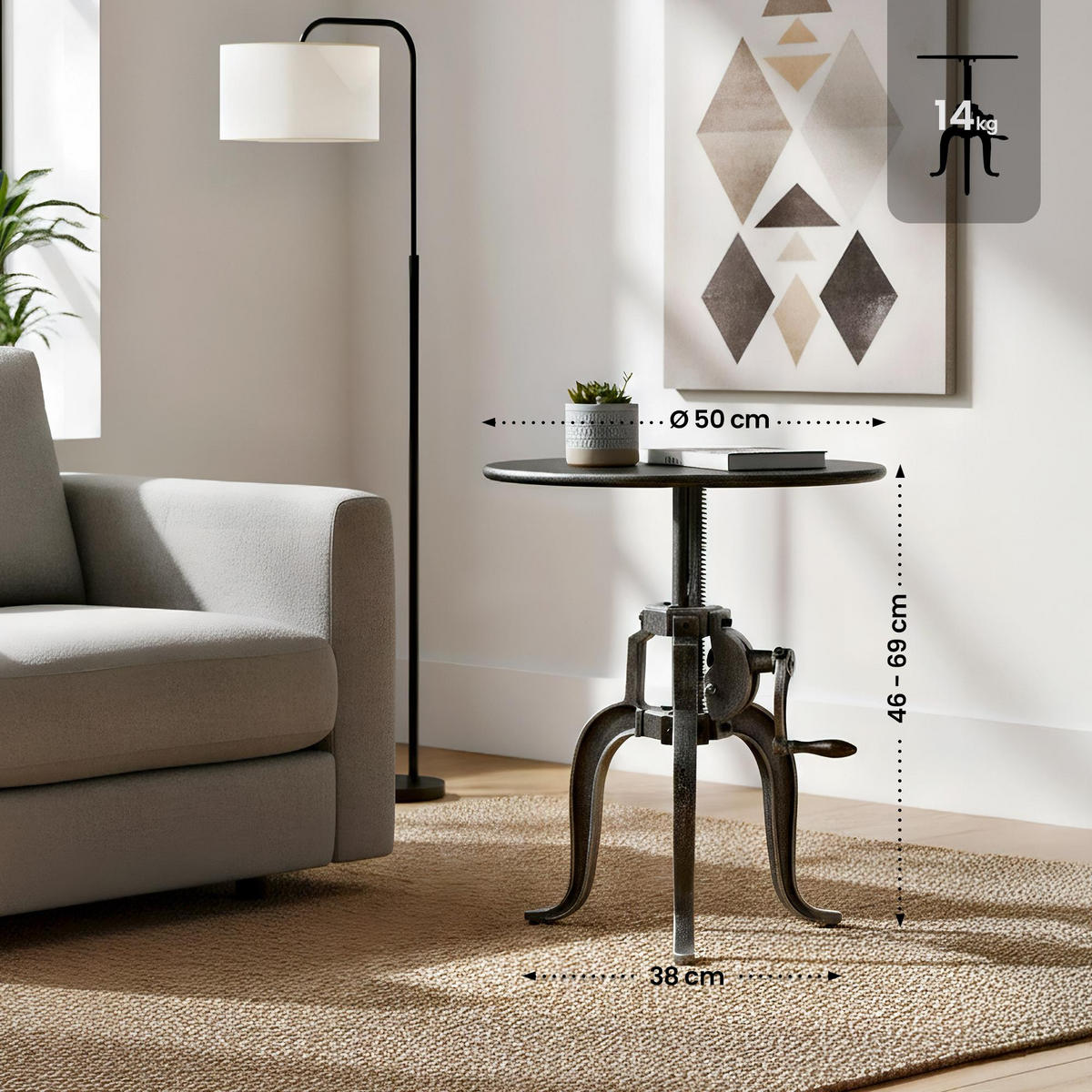BEISTELLTISCH Vera rund 50x50x46cm Metall Antik-Silber Kleiner - Silberfarben, Metall (50/50/46cm) - DELUKE