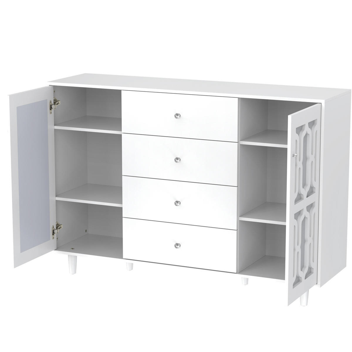 ANRICHTE 147,5/40/102 cm in Weiß mit Spiegeloberfläche und 4 Schubladen - Weiß, Holzwerkstoff (147.5/102/40cm) - Flora Grace