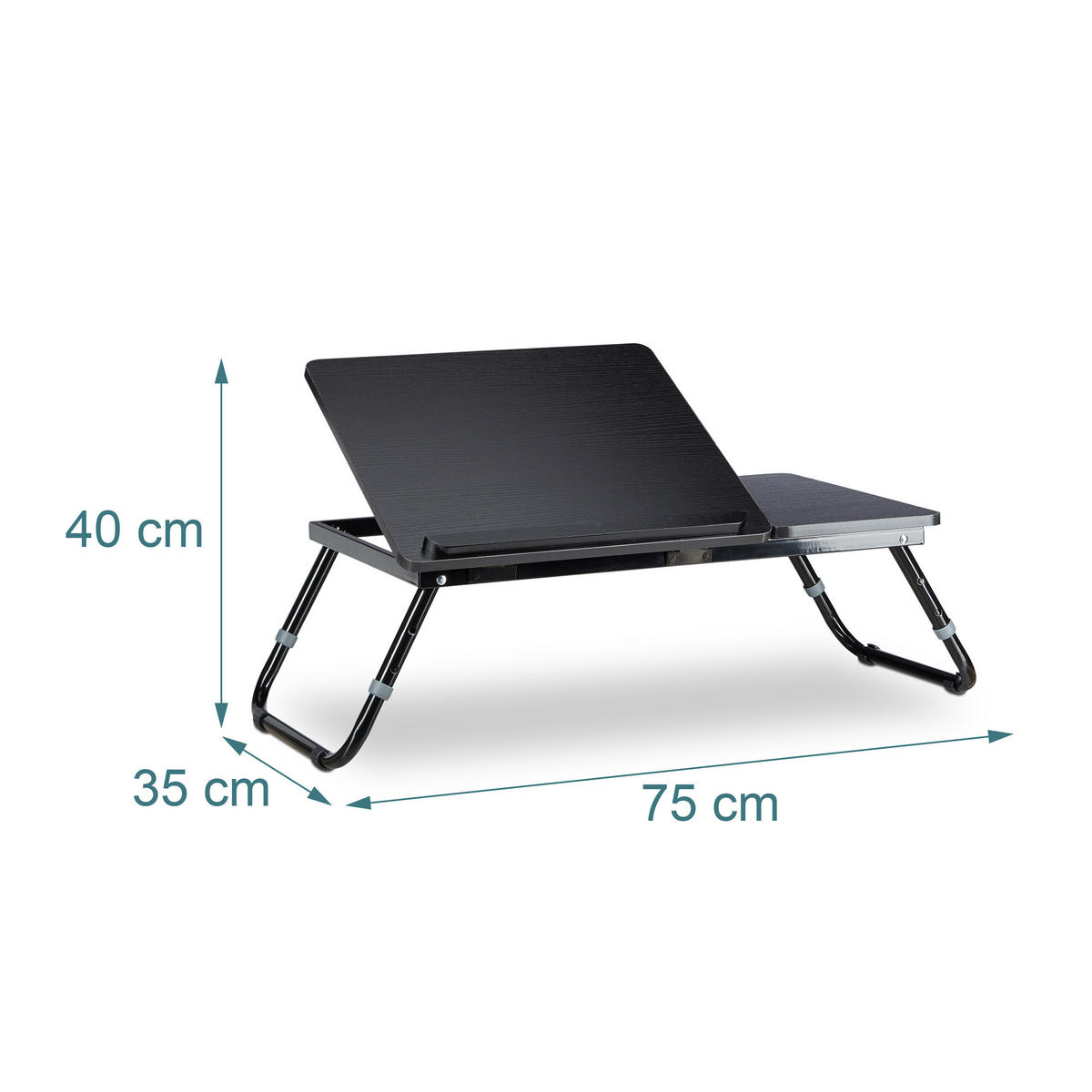 LAPTOPTISCH Schwarz höhenverstellbar klappbar 75x35 cm - Schwarz, Holzwerkstoff/Kunststoff (35/75/40cm) - Relaxdays