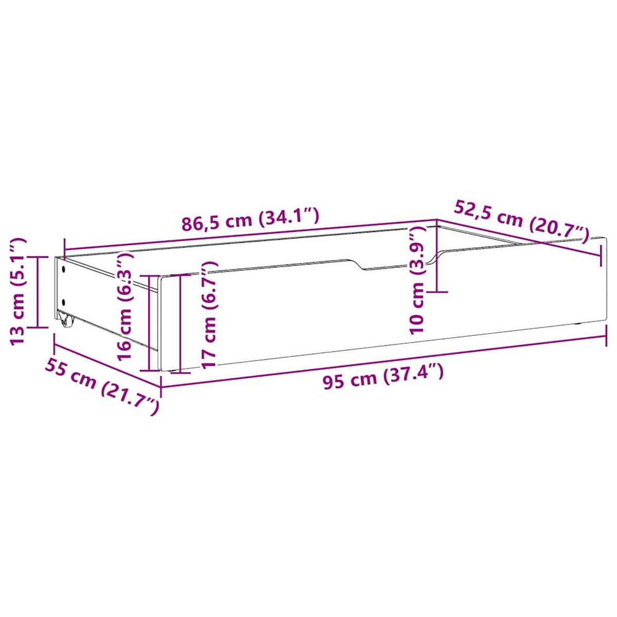 BETTSCHUBLADEN 2 Stk. Weiss 95/55/17 Cm Massivholz Kiefer - Weiß, Holz - vidaXL