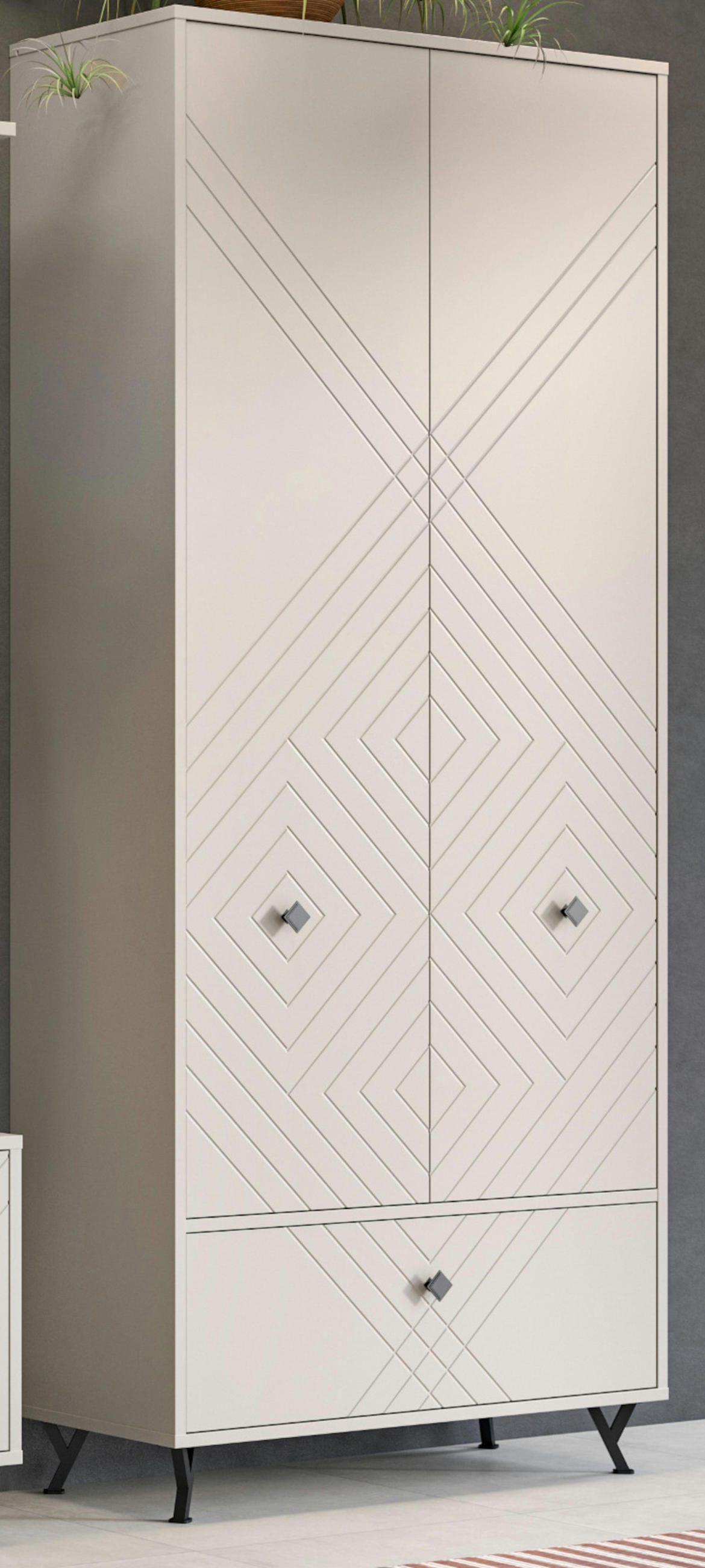 SCHUHSCHRANK Sand matt 80 cm, Mehrzweckschrank mit gefräster Struktur - Sandfarben/Beige, Holzwerkstoff/Metall (80/190/35cm) - Inn.Furn