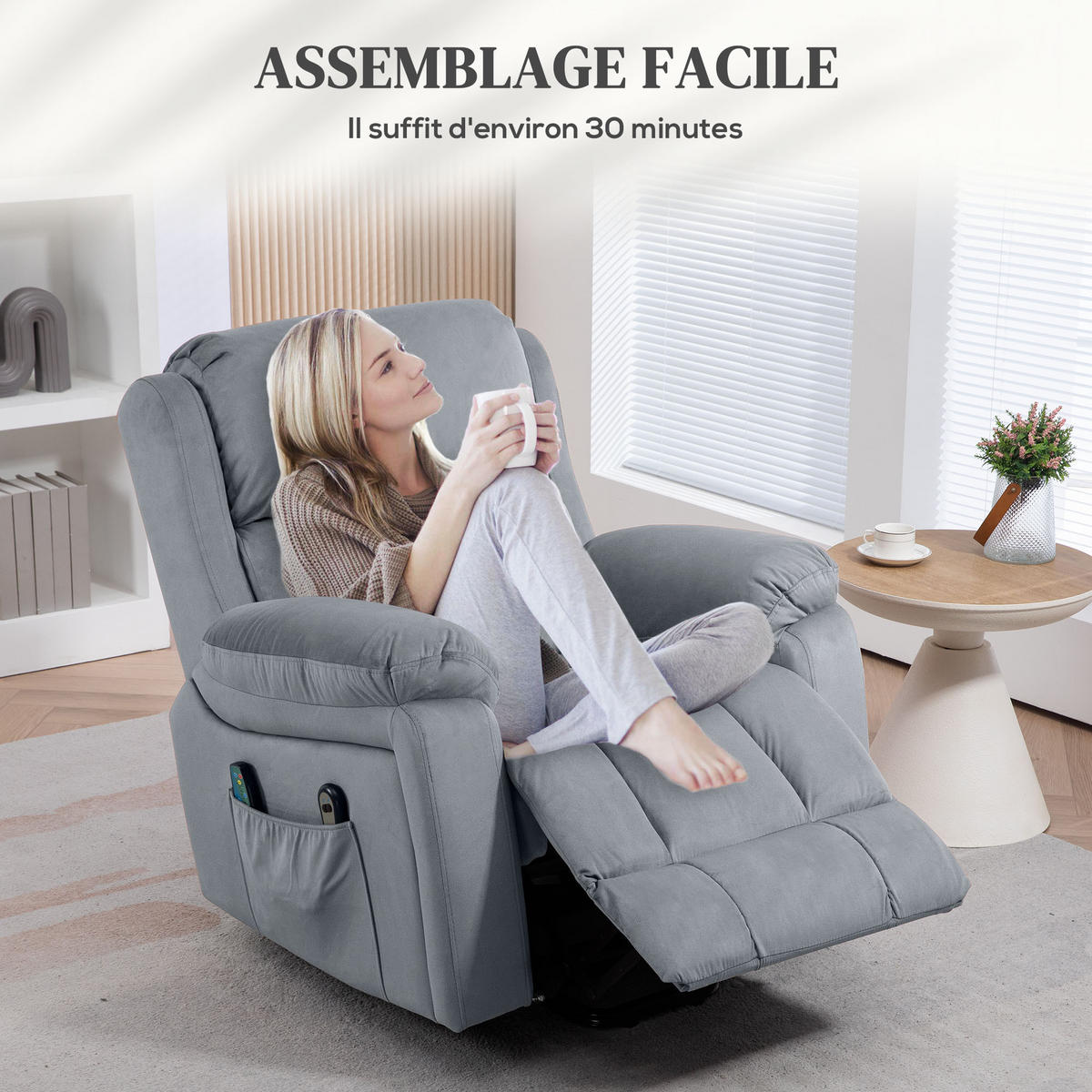 MASSAGESESSEL DE-15423 mit Massage, Heizung und Aufstehhilfe Grau - Grau, Metall (95/103/90cm) - ComfortXL