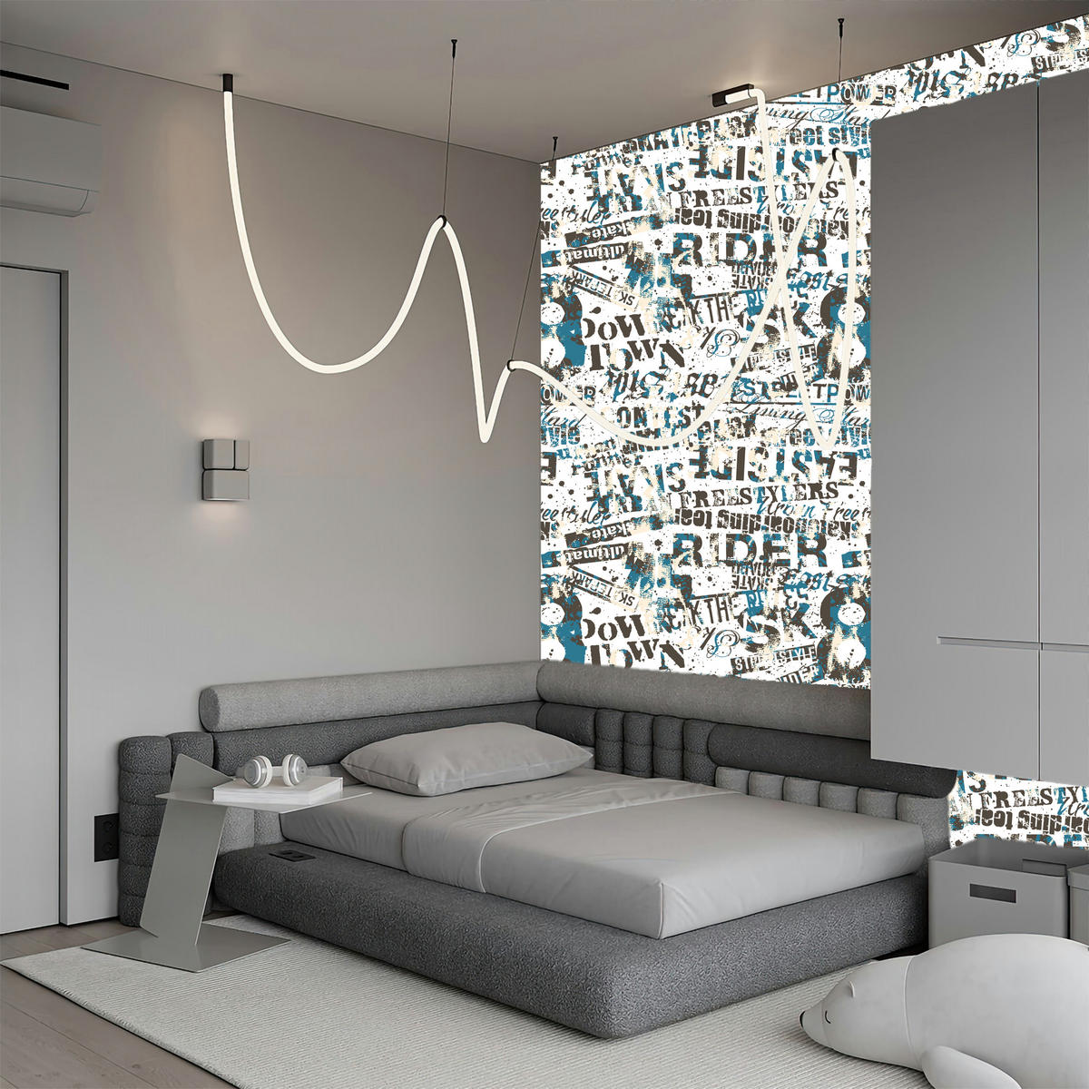 VLIESTAPETE Urban-Graffiti und Schriftzüge – Schwarz, Blau, Weiß – 50x1000 cm - Blau/Schwarz, Papier (50/1000cm) - Muralo