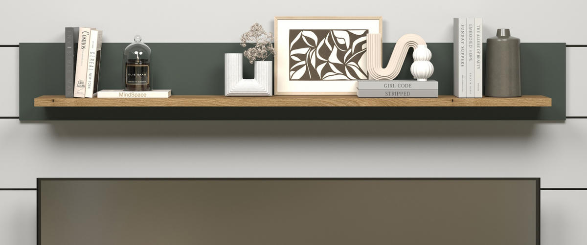 WANDBOARD grün, Evoke Eiche Landhaus, Wandregal 156 cm - Eichefarben/Grün, Holzwerkstoff (156/22/22cm) - Top.Furn