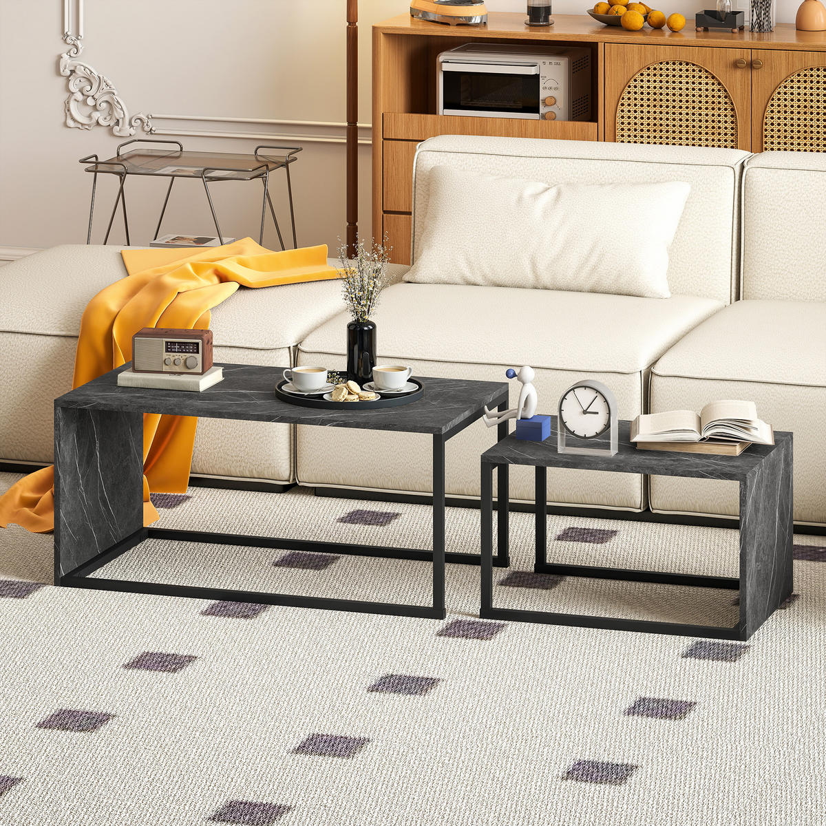 COUCHTISCH DE-15812 2er-Set nestbar, industrieller Stil Dunkelgrau - Dunkelgrau, Holzwerkstoff (90/48/42cm) - ComfortXL