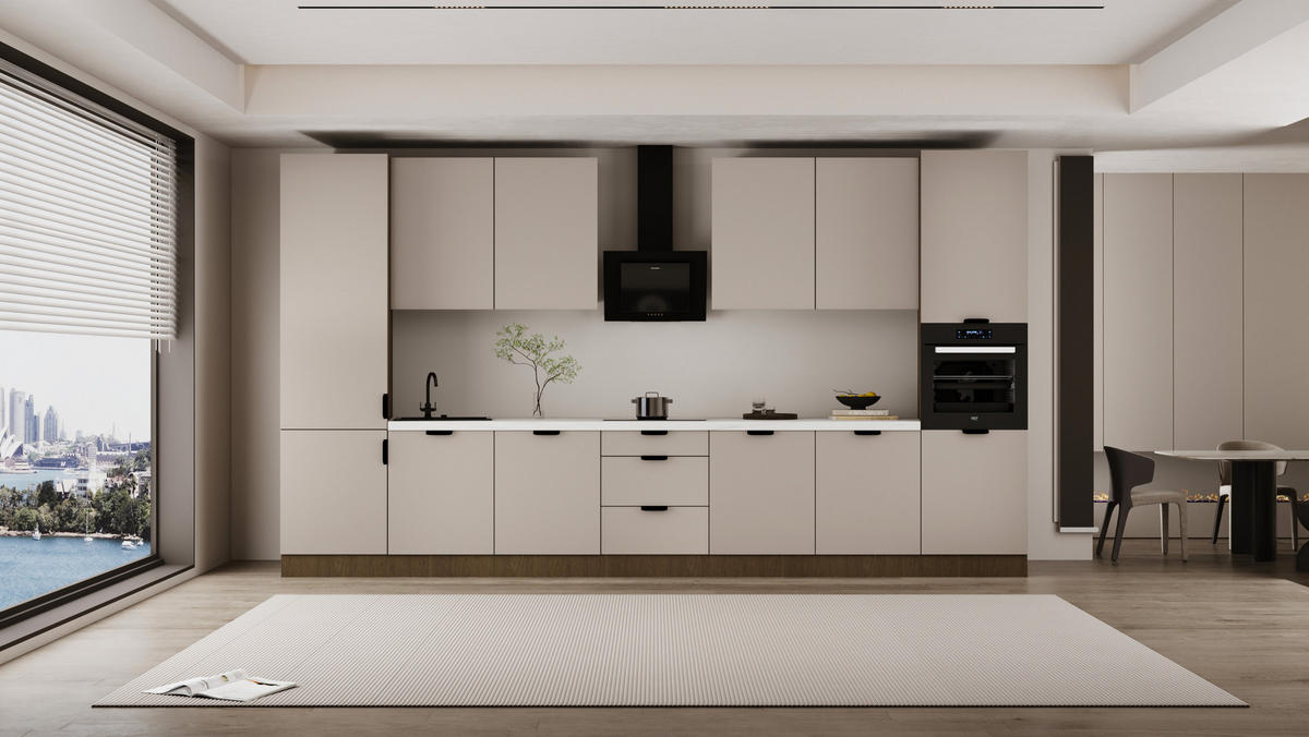 KÜCHENZEILE 420 cm - SorentoKS7-M420 - in Beige / Dunkle Eiche - Eichefarben/Beige, Holz/Metall (420/247/58cm)