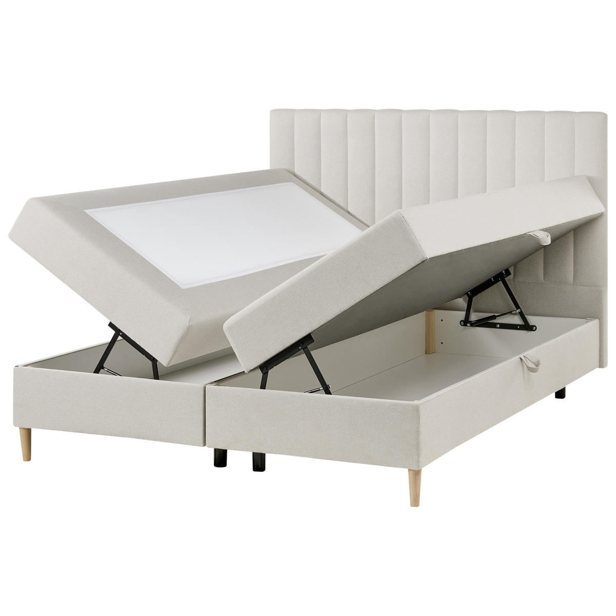 BOXSPRINGBETT mit Stauraum 160/200 cm Stoff Hellbraun Officer - Hellbraun, Textil (160/200cm) - Beliani