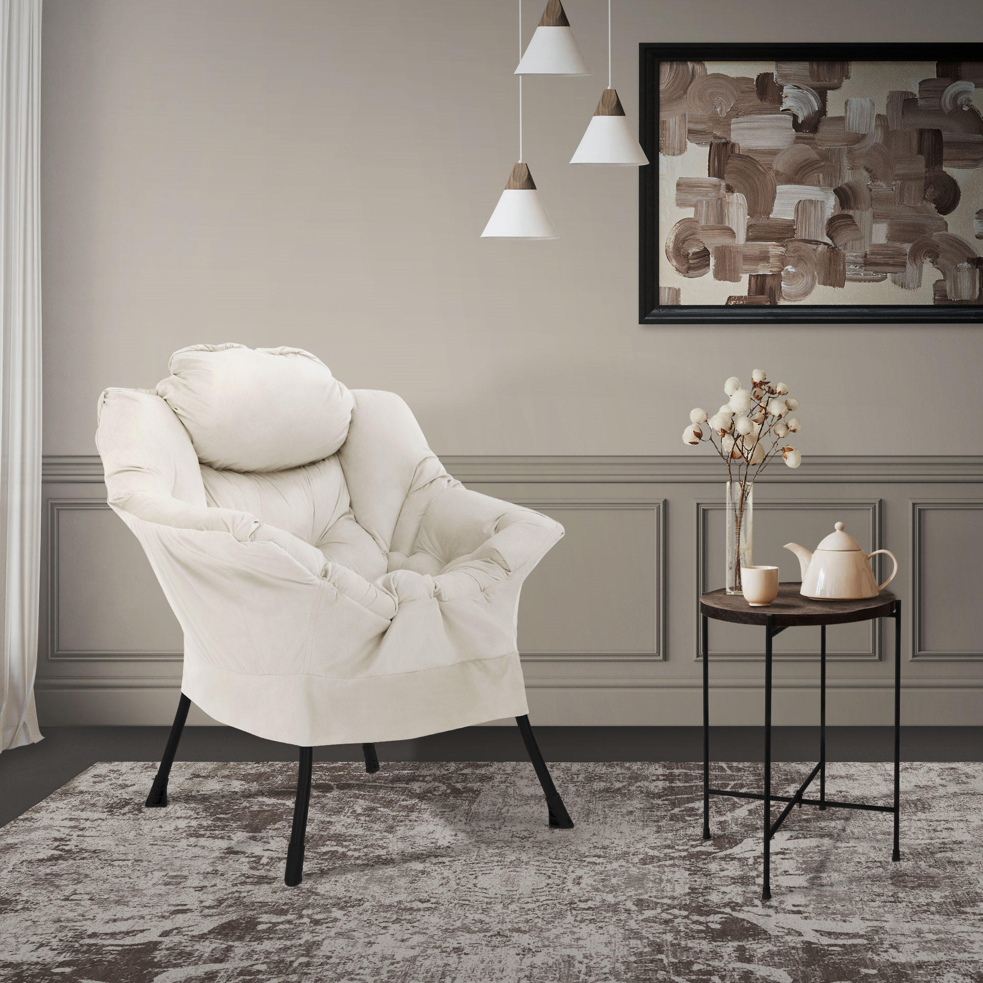 RELAXSESSEL Samt Creme - Creme, Metall (97/95/82cm) - ML-DESIGN