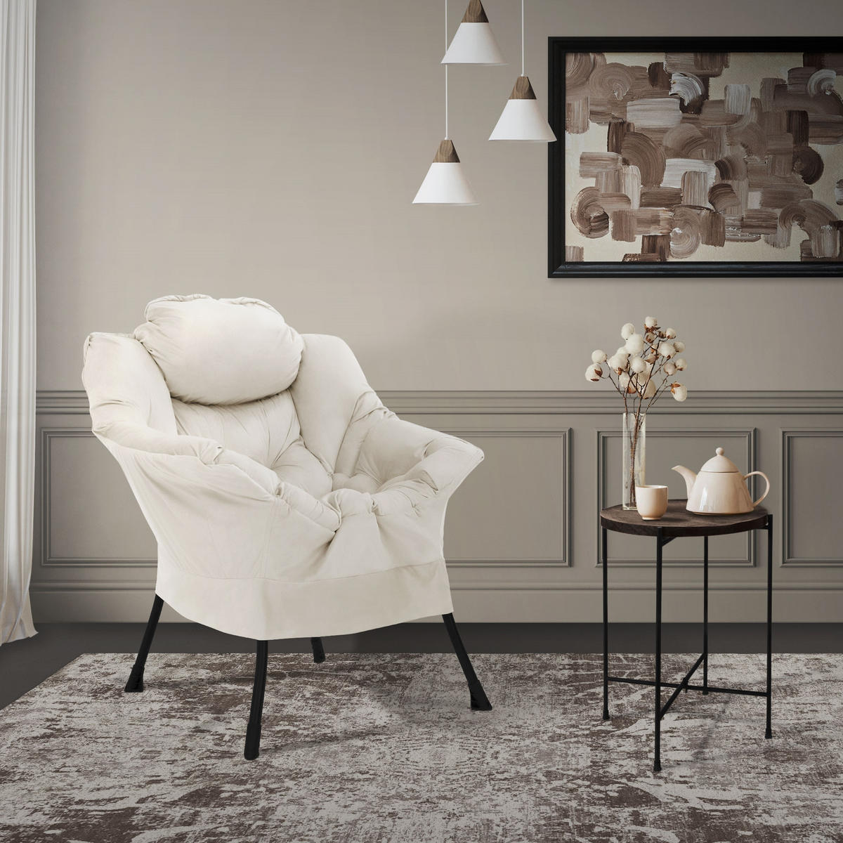 RELAXSESSEL Samt Creme - Creme, Metall (97/95/82cm) - ML-DESIGN