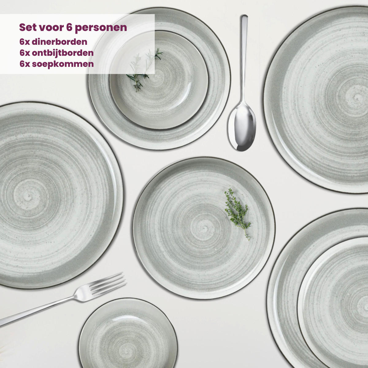 GESCHIRRSET18-TEILIG GESCHIRRSETBaltic Grey - 18-teilig / 6 Personen - Grau, Keramik (2/2/1cm) - Cosy & Trendy