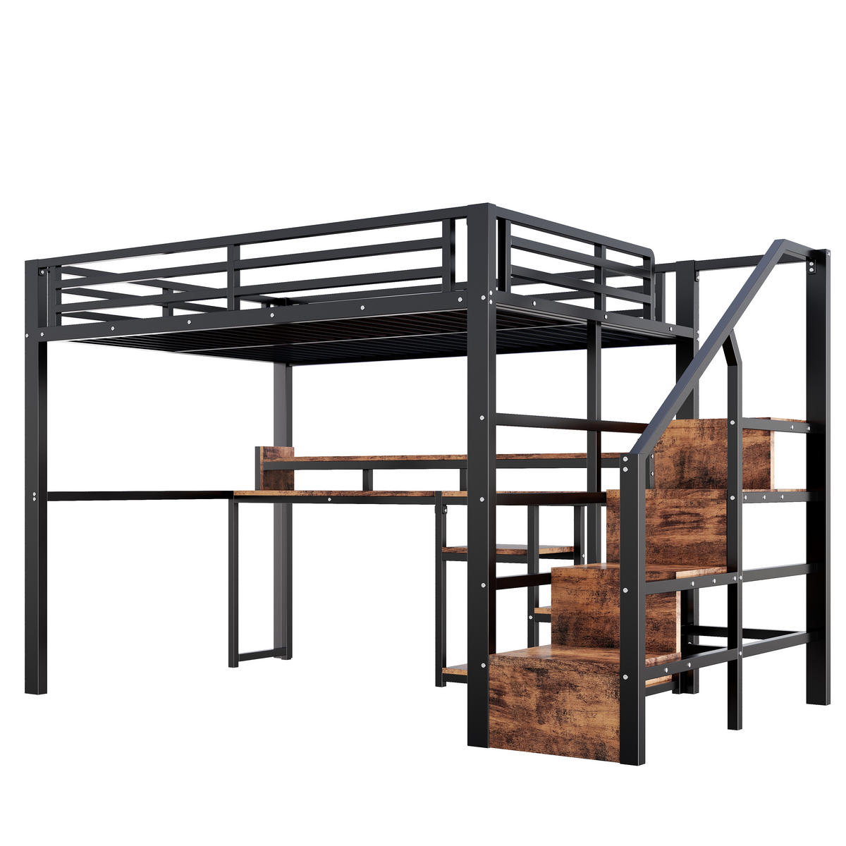 HOCHBETT 140/200 cm mit Leiterschrank und LED, DE-41996, in Schwarz - Schwarz, Metall (140/200cm) - ComfortXL