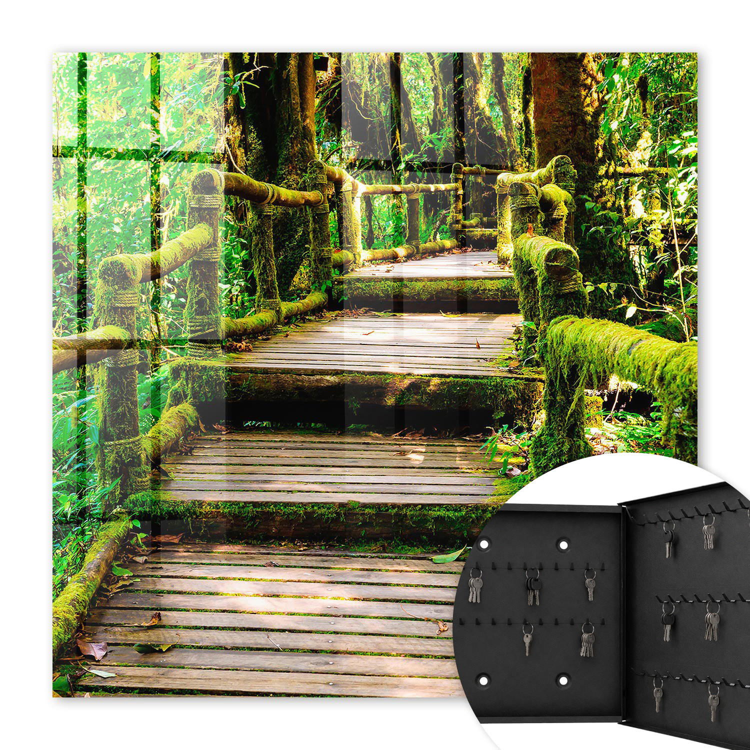 SCHLÜSSELBOX Schwarz 30x30 cm- Türöffnung nach rechts - Waldbrücke - Grün, Metall (30/30/5cm) - TULUP