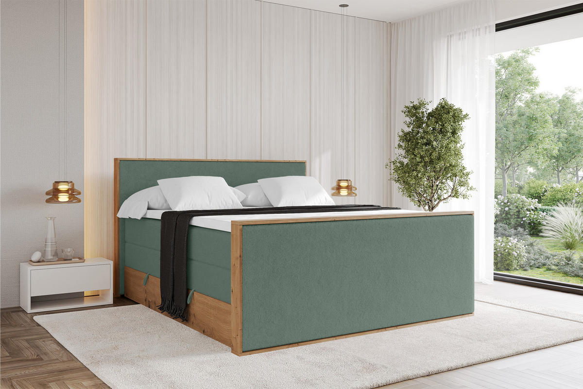 BOXSPRINGBETT LOLLI9 -Z-KING 160x200 - H3/H4 Grün - Grün, Holzwerkstoff (160/200cm) - ALTDECOR