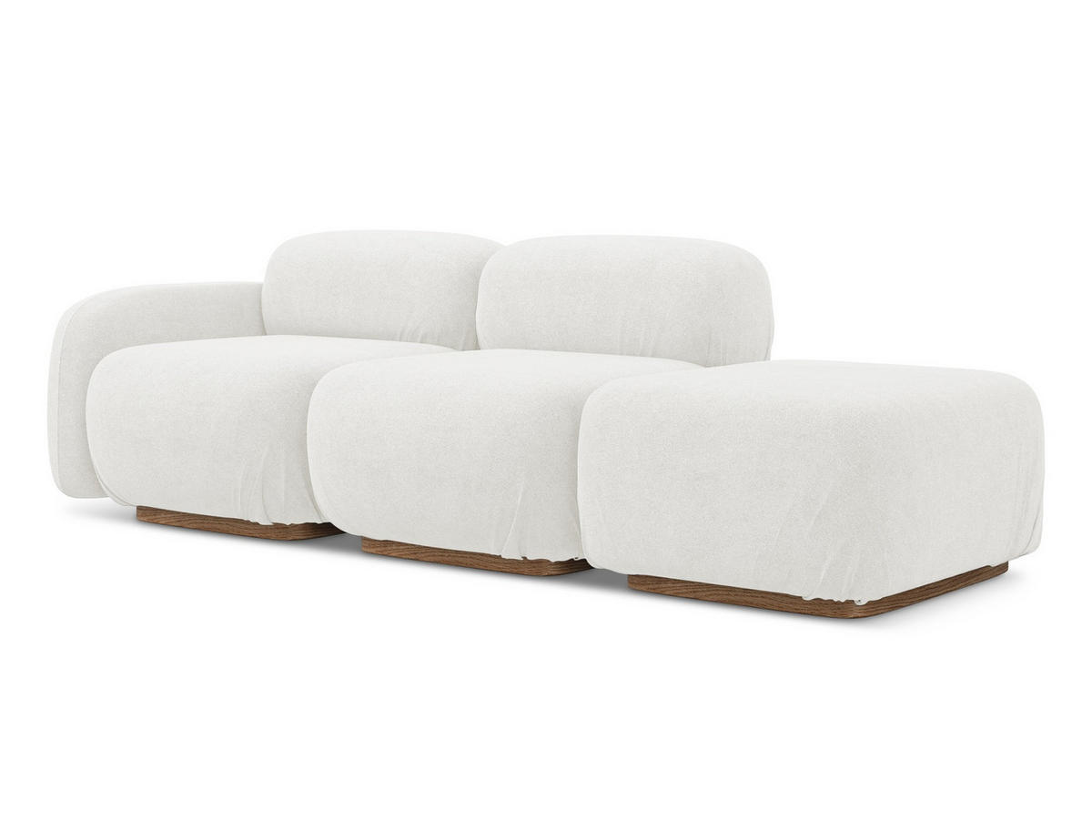 3-SITZER SOFA Rechts Bouclé Stoff Weiß - Weiß/Braun, Holz/Textil (258/73/95cm) - Makamii