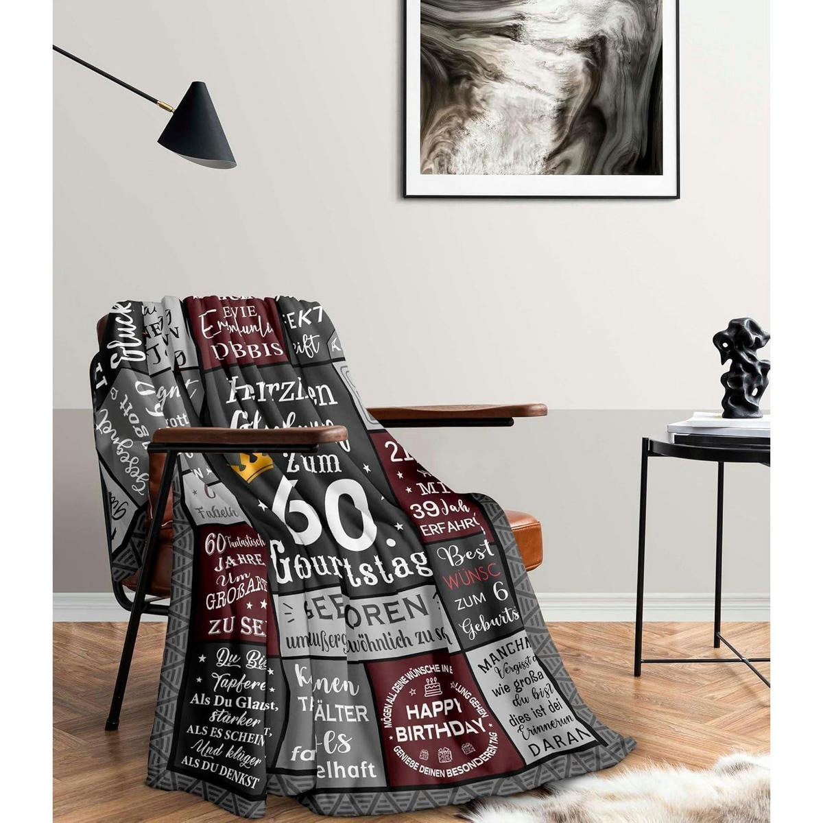 DECKE 150 x 130 cm Geschenk zum 60. Geburtstag Mann - Multicolor, Textil (130/150cm)