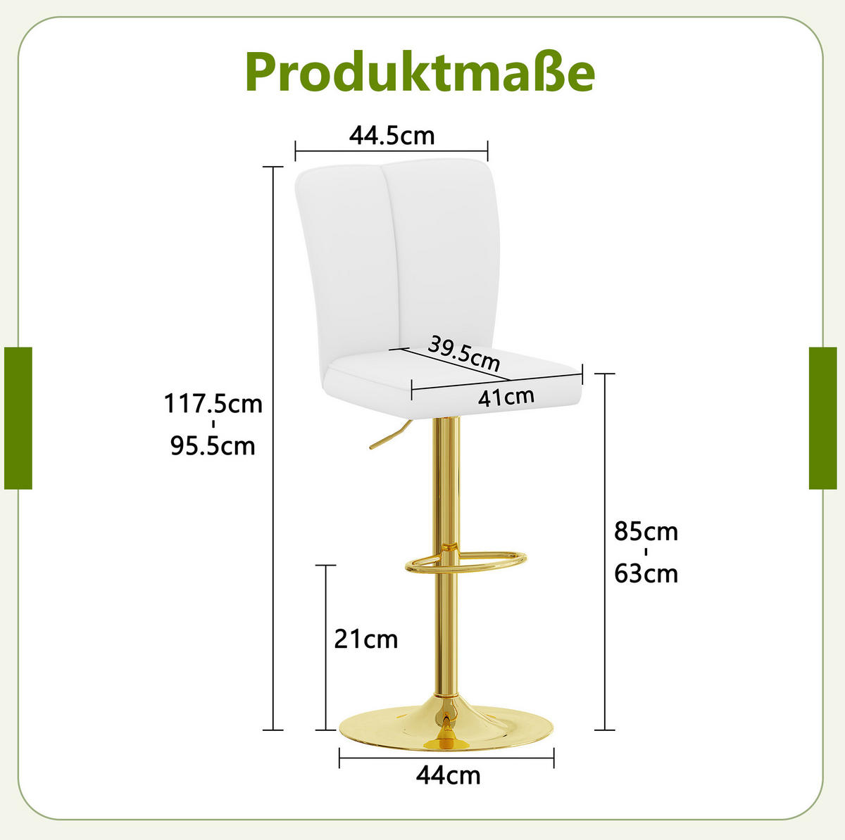 BARHOCKER 2er-Set Weiß/Gold höhenverstellbar und 360° drehbar - Weiß, Metall (44/117.5/44.5cm) - MIVRAY