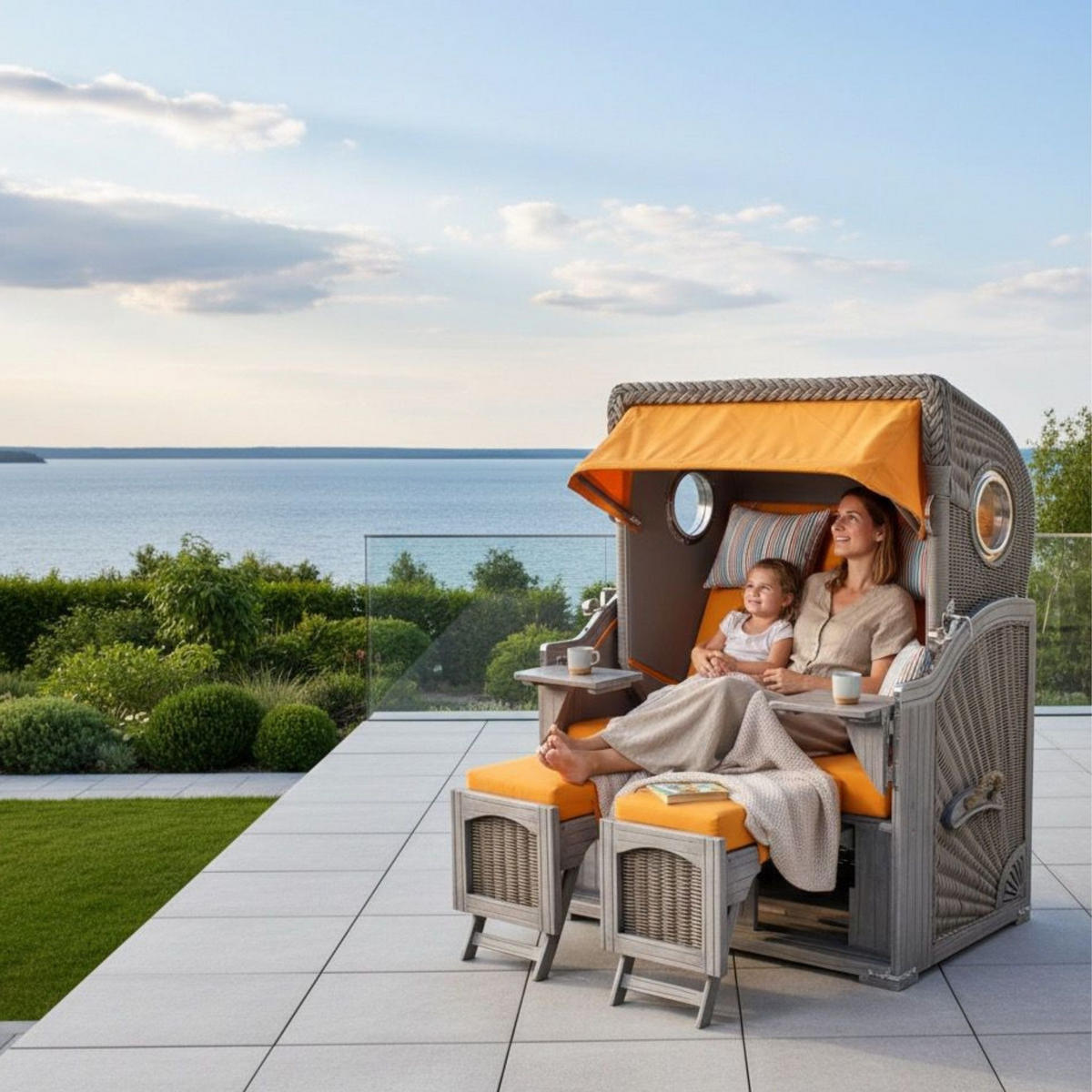 STRANDKORB Düne Koboo Grau Bullaugen - Gelb/Braun, Metall (125/170/80cm) - Mr. Deko