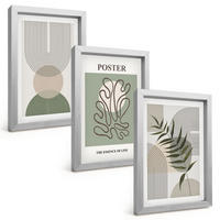 BILDER SET 3er Set - 20x30 cm Silberner Rahmen - Geometrische botanische Muster - Silberfarben, Kunststoff (20/30cm) - TULUP