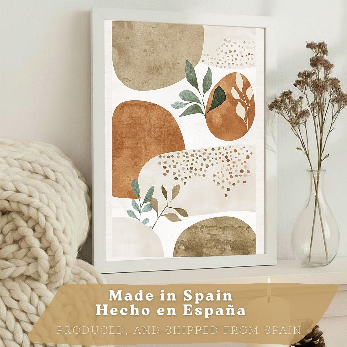 PLAKAT Sada 3 Abstraktní kameny A4 Bílý rám - bílá, papír (29.7/1/21cm) - Nacnic