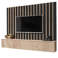 WOHNWAND schwarz, Eiche Jackson 220 cm, Schrankwand mit LED Beleuchtung - Eichefarben/Schwarz, Glas/Holzwerkstoff (220/148/35cm) - Furn.Design