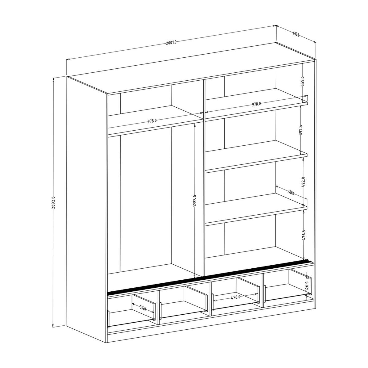 SCHWEBETÜRENSCHRANK BETTINA 200/209/61 cm 2-türig mit Spiegel Eichefarben - Eichefarben, Holzwerkstoff (200/209/61cm) - MASSENO