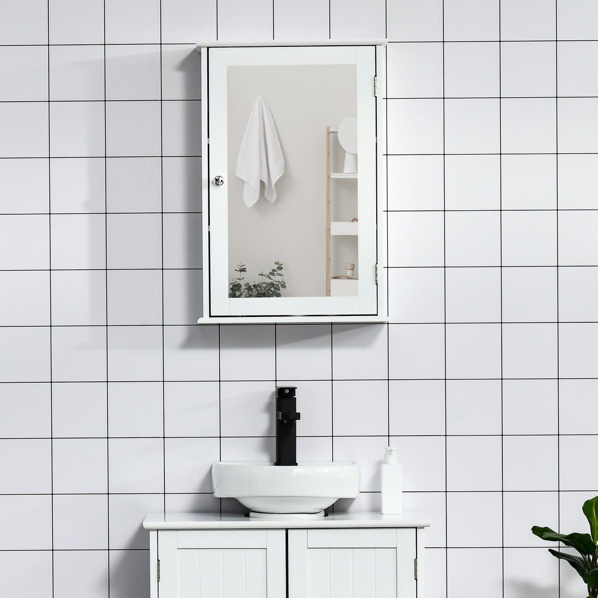 SPIEGELSCHRANK mit Spiegel, verstellbarem Einlegeboden, 41*14*60cm, Weiß - Weiß, Glas (41/60/14cm) - Vallsero