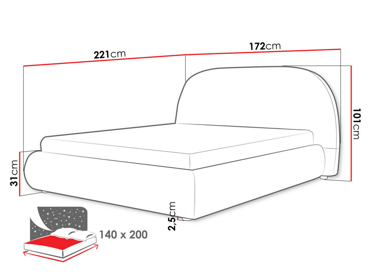 POLSTERBETT Akrenis - Creme/Schwarz, Holzwerkstoff/Textil (140/200cm) - MIRJAN24