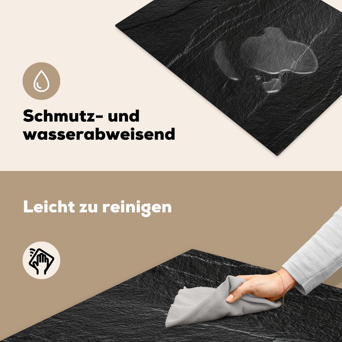 HERDABDECKPLATTE Stein - Anthrazit - Dunkelgrau - Steinstruktur Herdabdeckung Induktionsfeld 70x52 cm - Anthrazit, Kunststoff (70/52/0.2cm) - MuchoWow