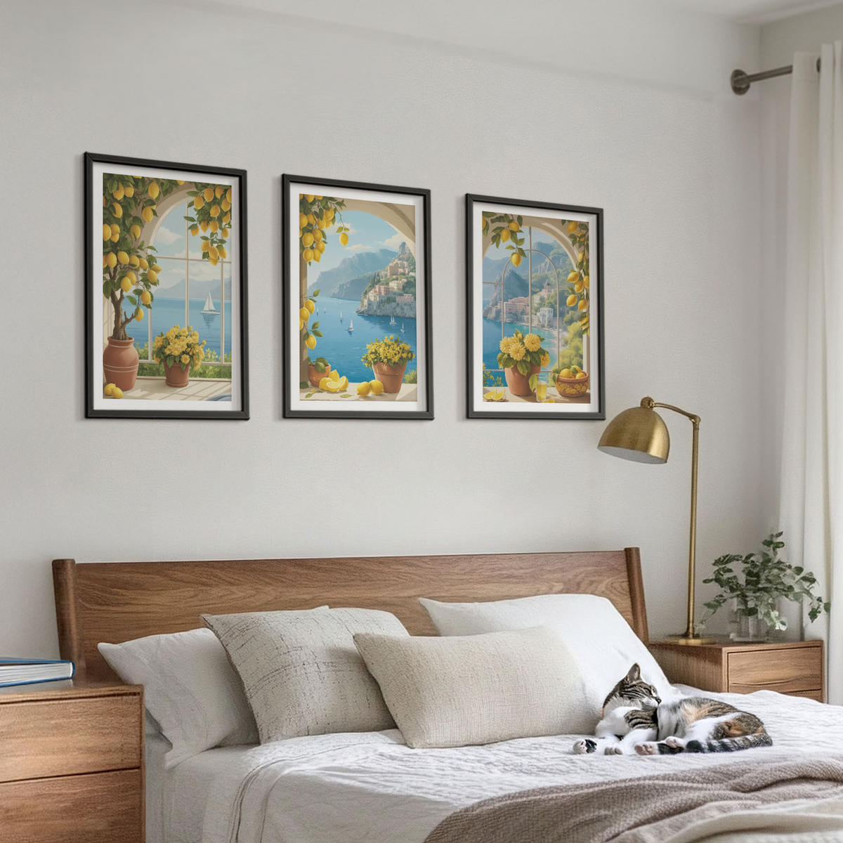 BILDER SET 3er Set - 40x60 cm Schwarzer Rahmen - Meereslandschaften, Zitronen, Fenster - Schwarz, Kunststoff (40/60cm) - TULUP