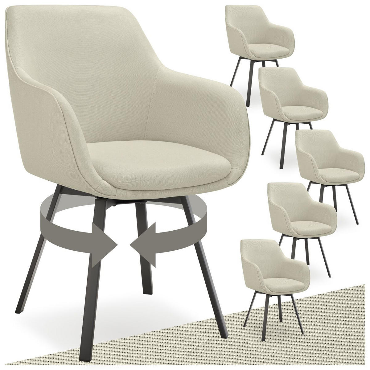 ARMLEHNSTUHL drehbarer 6er Set Alicon 57 x 59 x 88 cm greige - Greige, Textil (57/88/59cm) - tectake