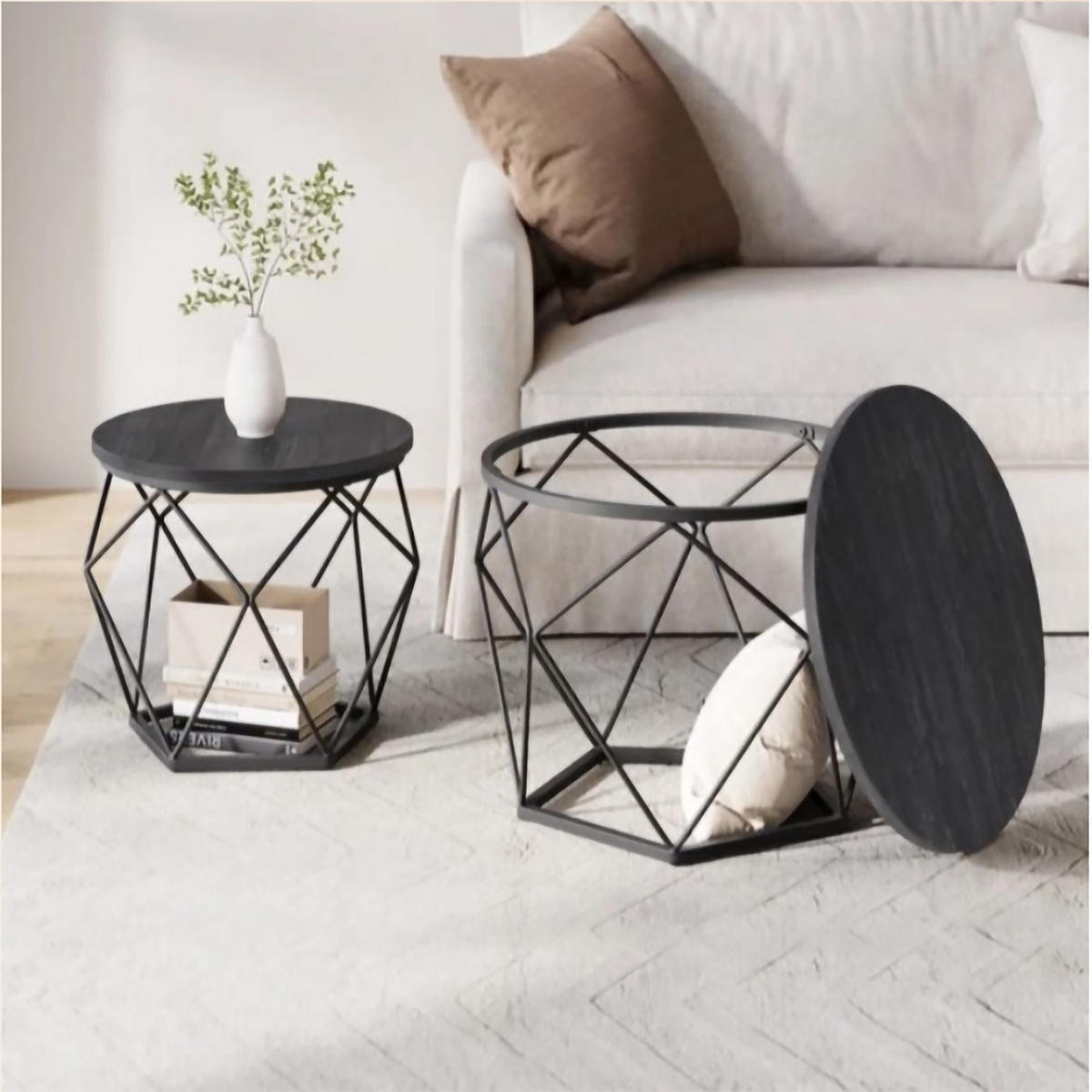 2-TLG.COUCHTISCH-SET - Schwarz, Holzwerkstoff/Metall (40/40/50cm) - Relaxdays