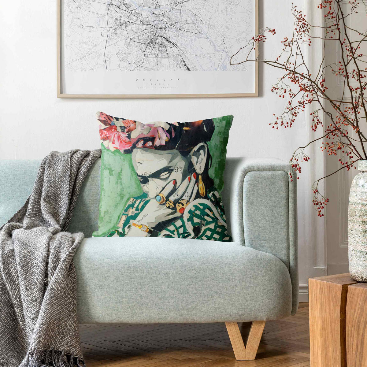 DEKOKISSEN Frida Kahlo - Collage No.3 50/50 cm - Grün, Textil (50/50/10cm) - Bilderwelten