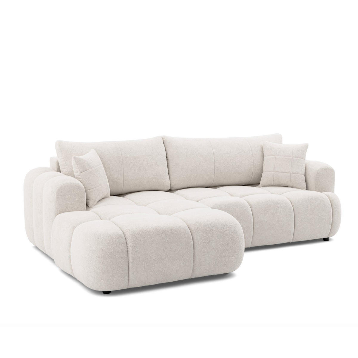 ECKSOFA CALM L Links mit Schlaffunktion 140x215 Webstoff weiß - Schwarz/Weiß, Holz/Kunststoff (261/151cm) - Muffo