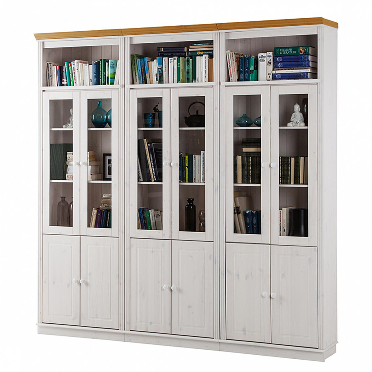 BÜCHERWAND - Kiefer massiv - Typ E - Weiß/Kieferfarben, Holz (222/223/37cm) - home24