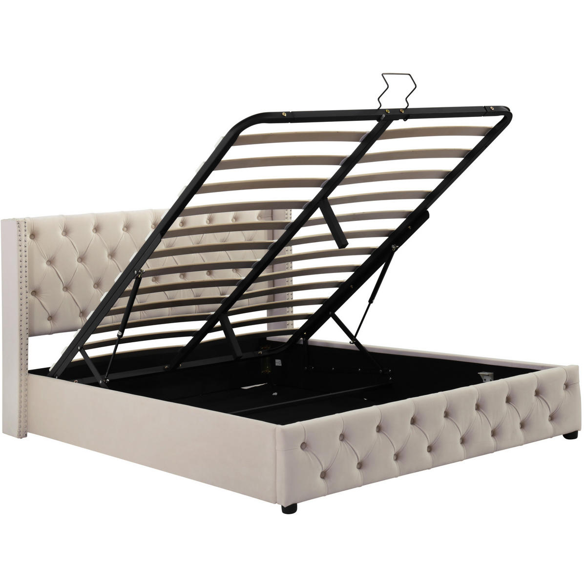 POLSTERBETT 140/190 cm Beige aus Samt mit Stauraum und Chesterfield-Steppung - Beige, Textil (140/190cm) - Flora Grace