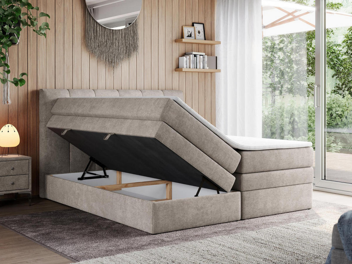 BOXSPRINGBETT ALVIN KING 180/200 Beige Struktur - H3 - Beige, Holz/Textil (180/200cm) - MKS