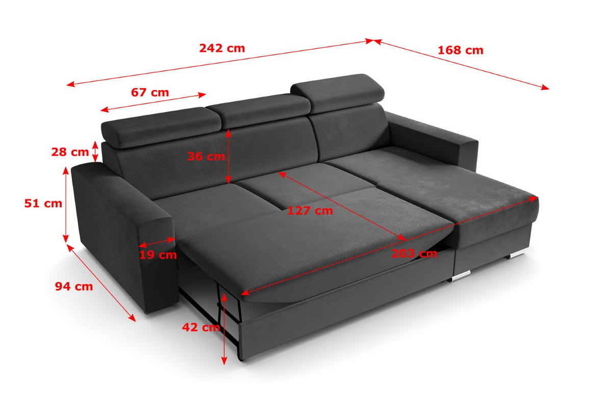 ECKSOFA in L-Form Corner Sofa Bett Eckcouch Couch Wohnlandschaft Cauchsofa FIX - 242x168 cm Dunkelgrau - Dunkelgrau, Holzwerkstoff/Kunststoff (168/242cm) - ALTDECOR