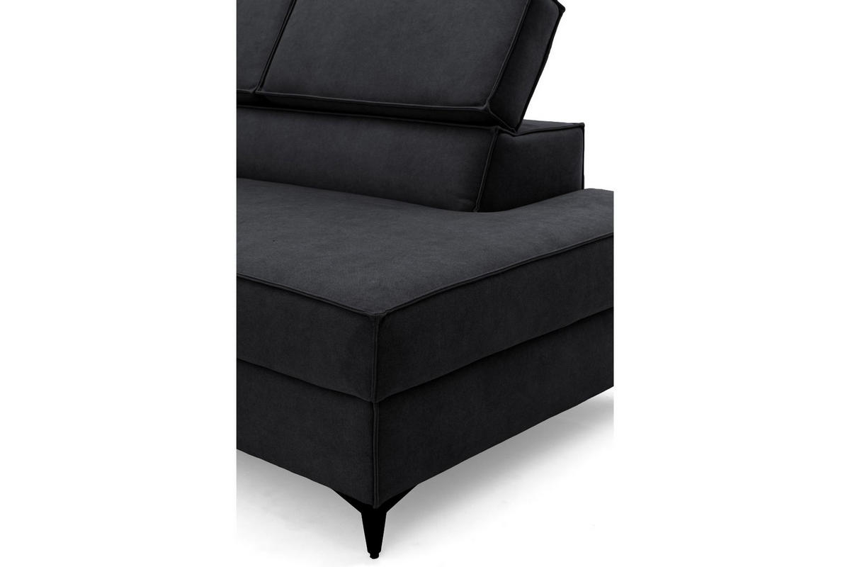ECKSOFA PURE U Rechts mit Schlaffunktion 127x270 Velours Graphit - Graphitfarben/Schwarz, Holz/Textil (204/340cm) - Muffo