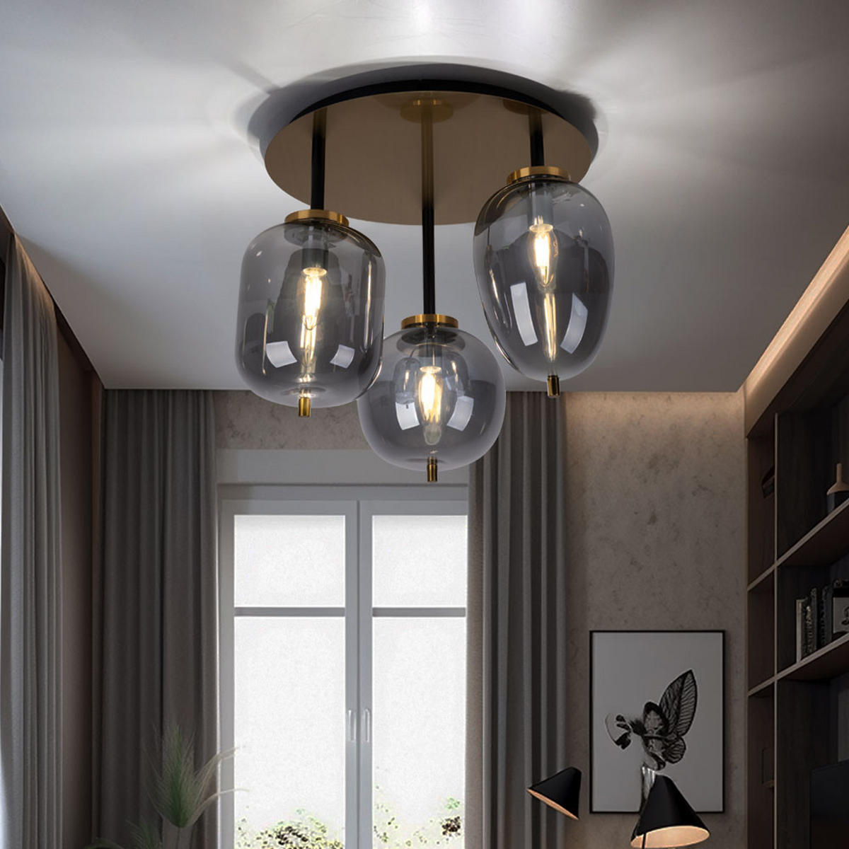 DECKENLEUCHTE Metall Glas Grau Rauchoptik - Grau, Glas (46/46/36cm) - Globo Lighting