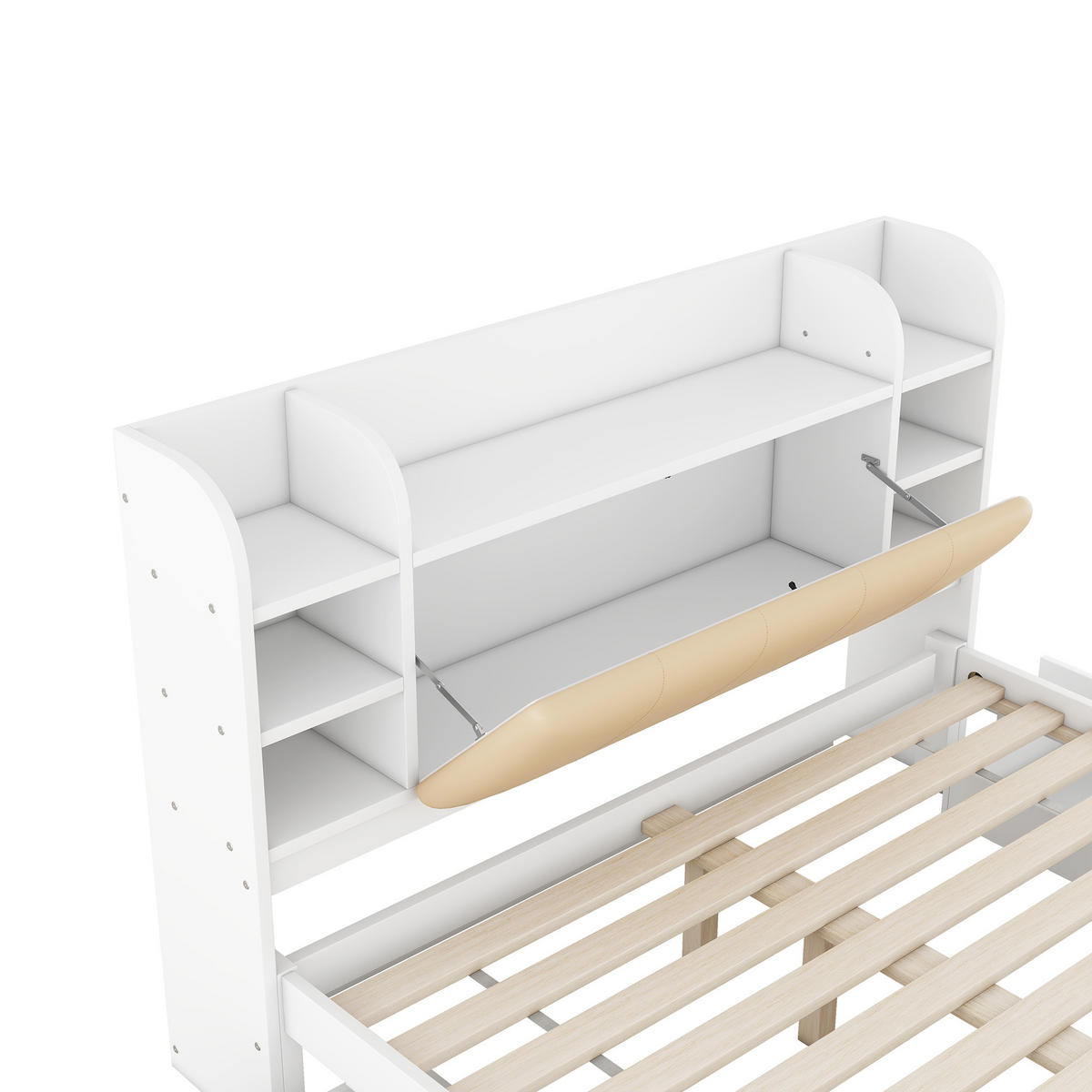 FLACHBETT 160x200cm Weiß aufklappbares Kopfteil 4 Schubladen - Weiß, Holz (160/200cm) - FLIEKS