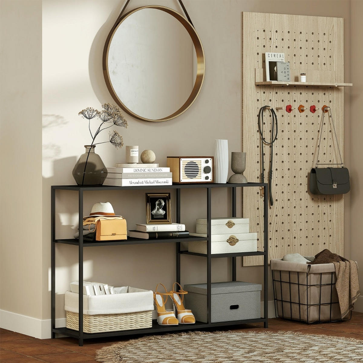 KONSOLENTISCH 110/30/75 cm Schwarz aus Stahl mit 4 Ablagen - Schwarz, Metall (30/110/75cm) - OKWISH