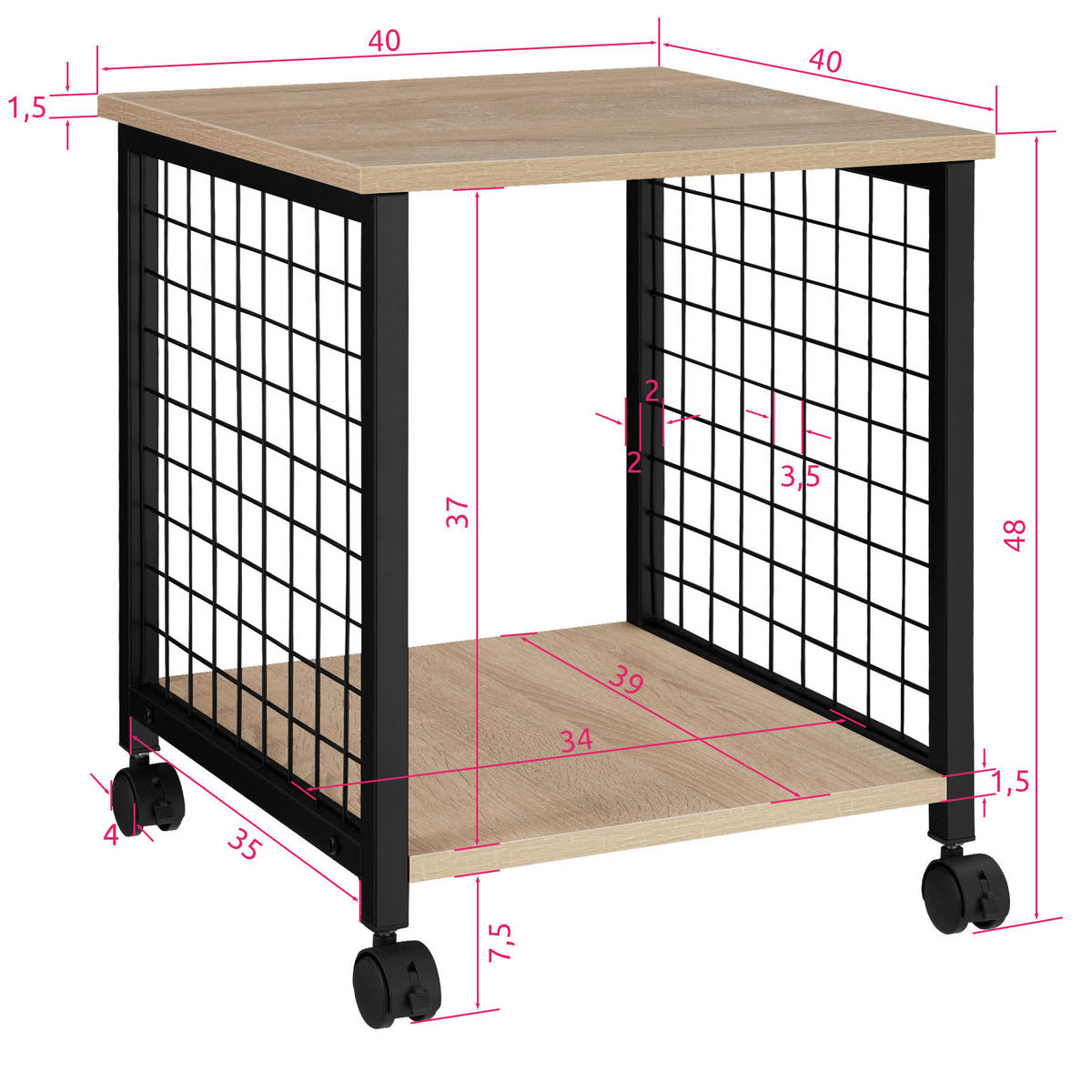 BEISTELLTISCH Gary,40 x 40 x 48 cm,Industrial Holz hell, Eiche Sonoma - Naturfarben, Holzwerkstoff (40/40/48cm) - tectake