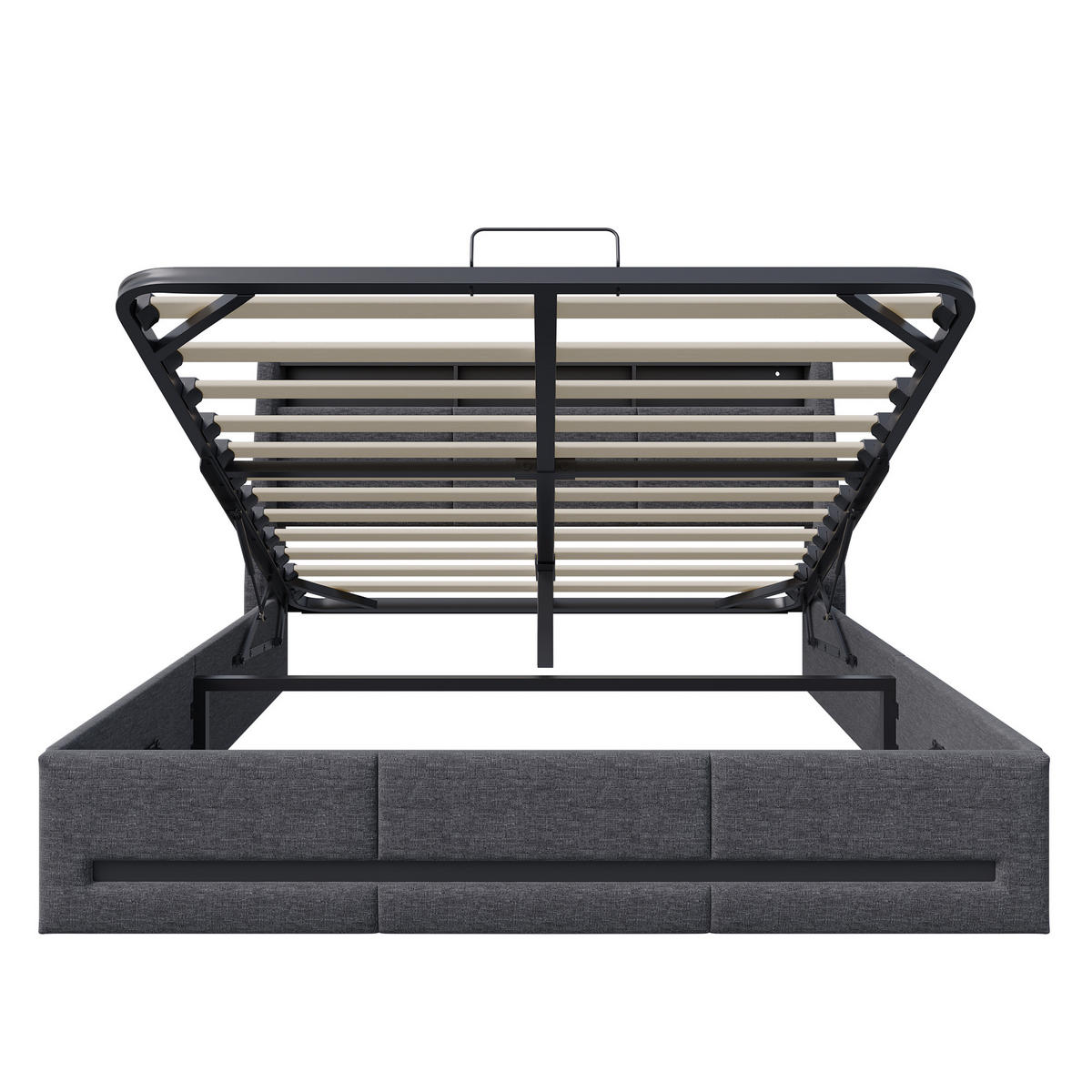 POLSTERBETT 140x200 cm, Grau, mit USB, LED-Beleuchtung - Grau, Textil/Metall (140/200cm)