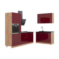 KUHINJA Fame-Line, Bordo visokog sjaja/Hrast zlatnog tona, 220 x 120 cm, RP Antracit - hrast medunac/bordo, drvni materijal (220/206.8/60cm) - Vicco