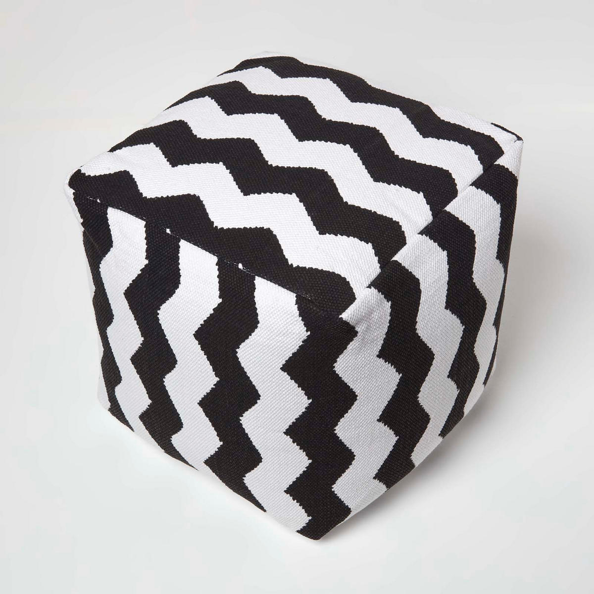SITZWÜRFEL schwarz-weiß, Zickzack-Hocker 40/40/40 cm - Schwarz, Textil (40/40/40cm) - Homescapes