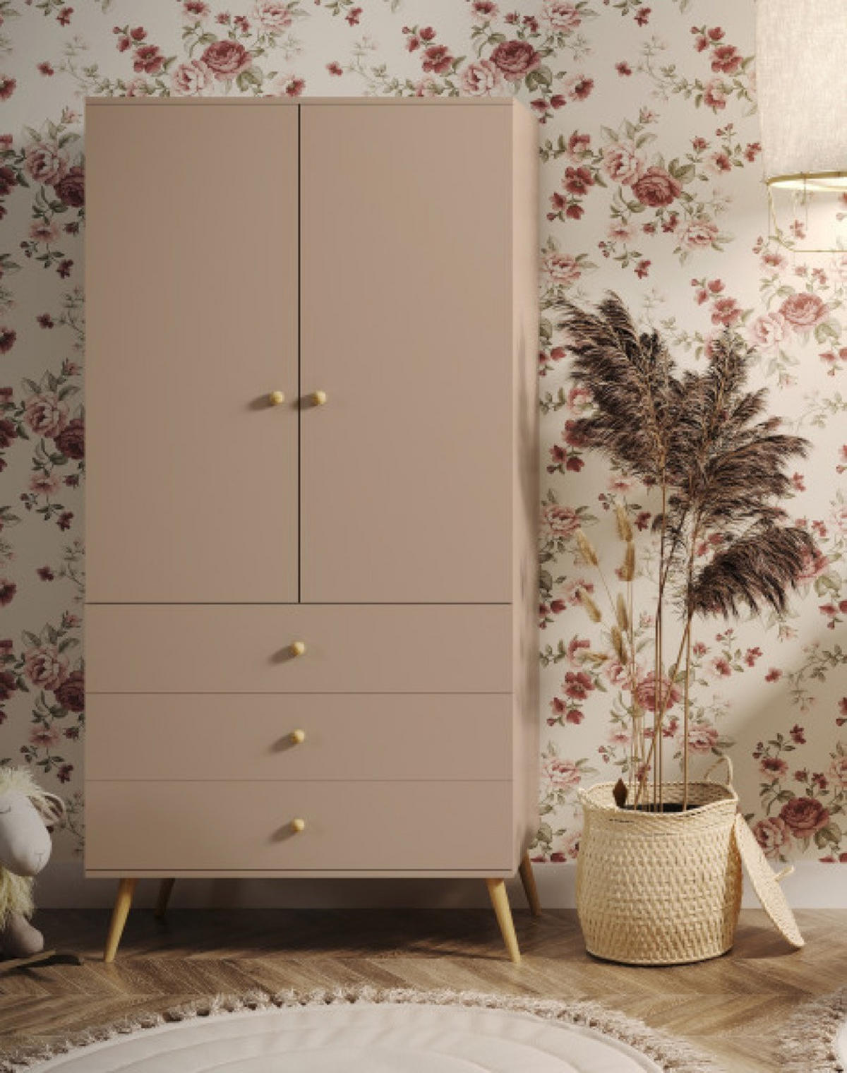 SCHRANK Macciato Mit Schubladen Und Kleiderstange Boho Stil - Beige, Holzwerkstoff (100/202/52cm) - Sepro Meble