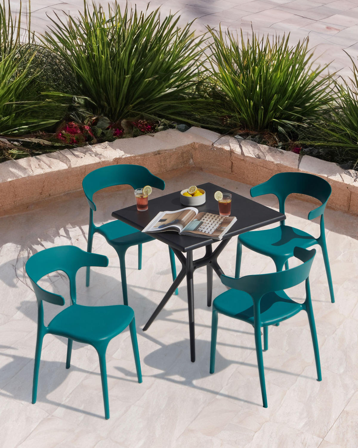 GARTENSTUHL 4er-Set Blaugrün Gubbio - Jadegrün, Kunststoff (50/76/49cm) - Beliani